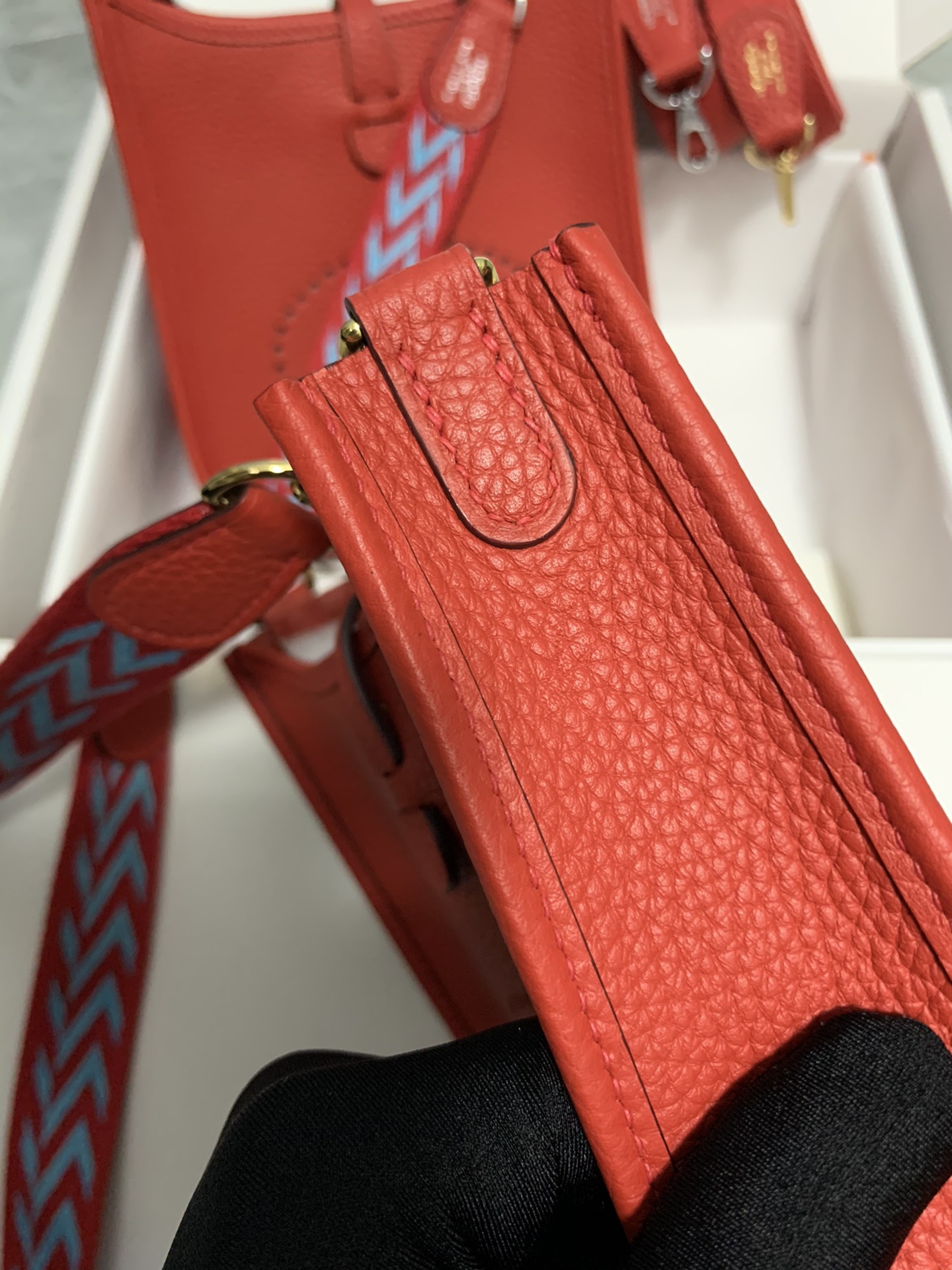 Replica Hermes Evelyne Mini Bag 17cm Original Togo Leather Watermelon Red