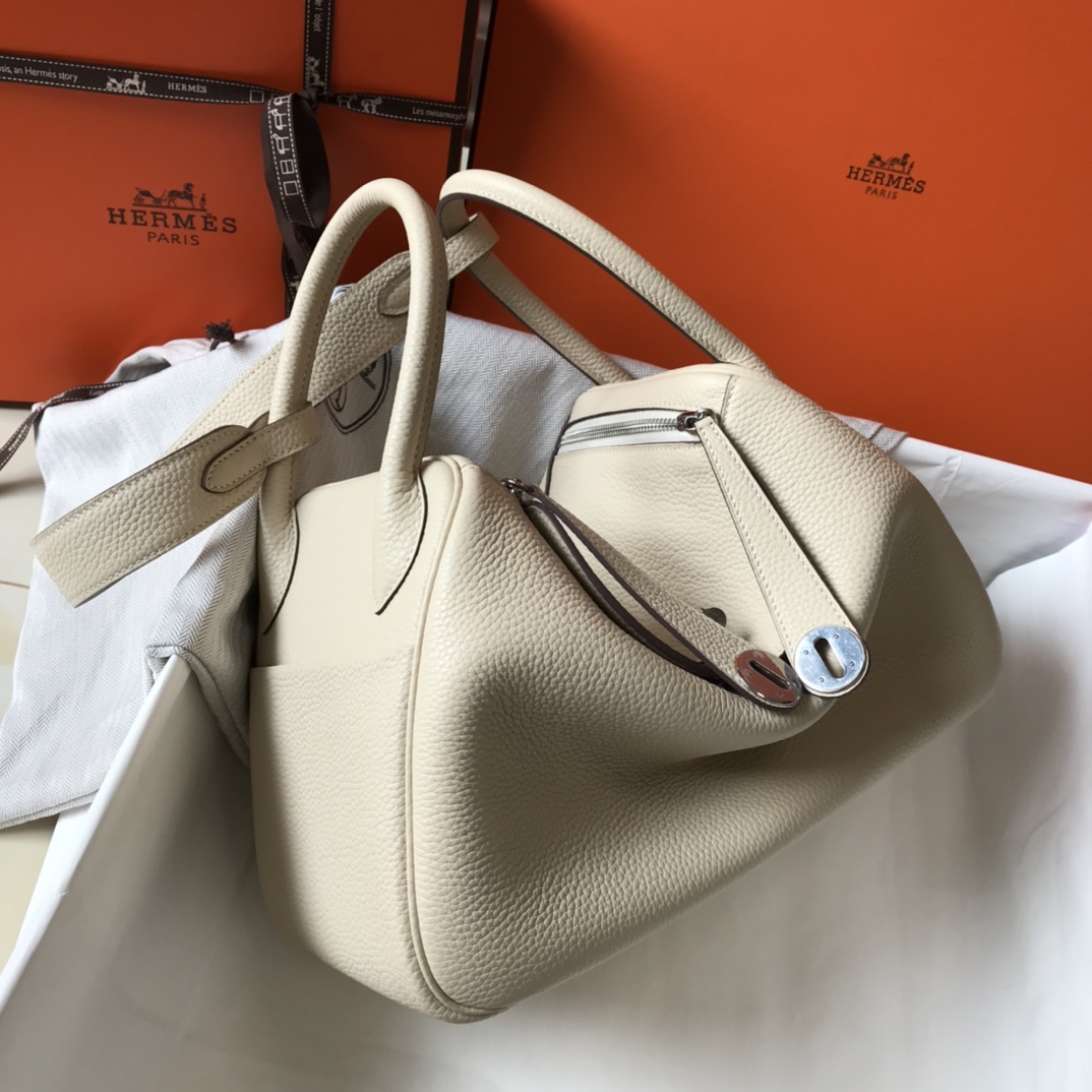 Original Copy Hermes Lindy Handbag Calfskin White with Gold and Sliver Hardware